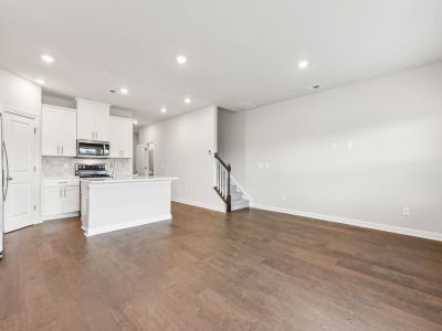 The spacious kitchen island overlooks the dining area and great room.