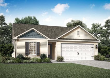 Single-story Macon elevation with shutters and landscaping.