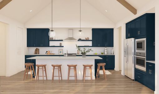 Kitchen with dark blue cabinets