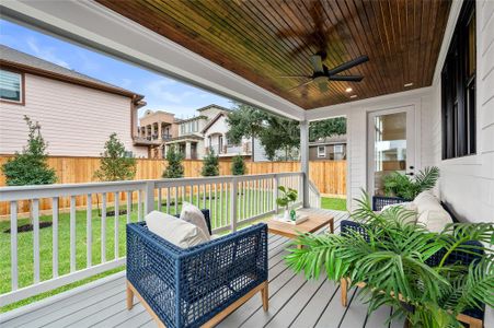 Great size backyard with covered porch, room for a pool and beautiful landscaping designed to create a private oasis as it grows.