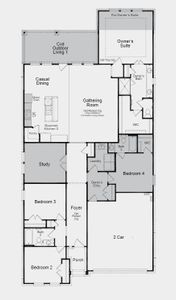 Structural options added include: Bed 4 with bath 3, extended owner's suite, gourmet kitchen 2, covered outdoor living 1, mudset shower at owner's bath, study in place of dining, raised ceiling at foyer and gathering room, and gas stub out.