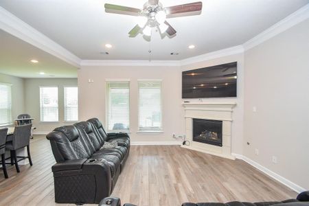 Corner fireplace with TV mount.