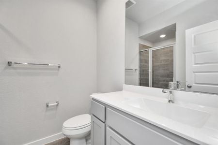 Guest bathroom located on 1st floor. Full walk-in shower.