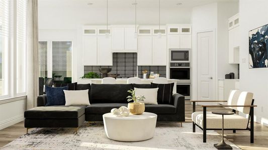 Living room with light wood-type flooring