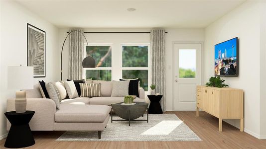 Living room with light hardwood / wood-style floors