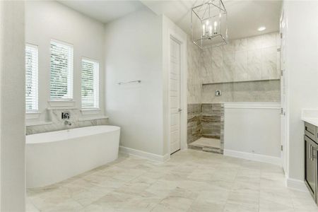 The owner bath has a beautiful freestanding tub and spacious walk-in shower.