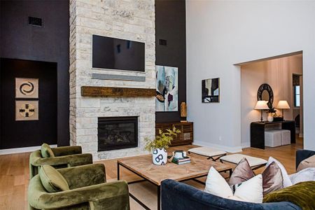 Fabulous fireplace in living room. Photo from model home.