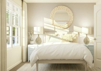 Rendering of a secondary bedroom
  featuring plush furniture and plenty of natural light.