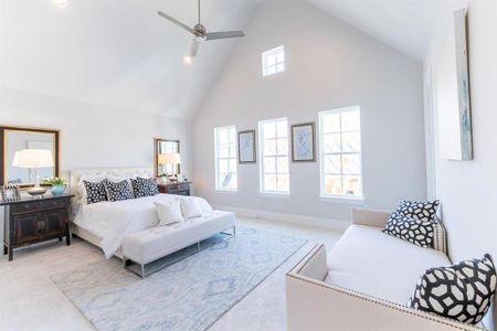 Primary bedroom with Cathedral ceilings and 2 huge closets.  Similar plan and finishes.