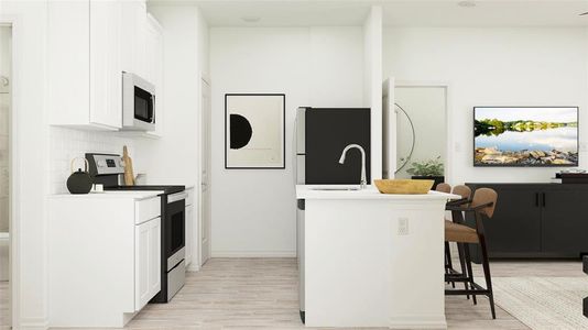 Kitchen featuring white cabinetry, stainless steel appliances, light hardwood / wood-style floors, and backsplash