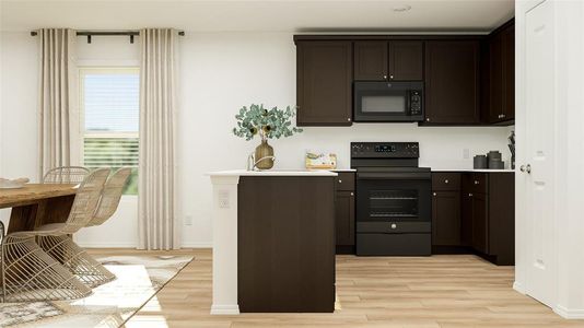 Kitchen featuring black appliances, dark brown cabinetry, and light hardwood / wood-style floors