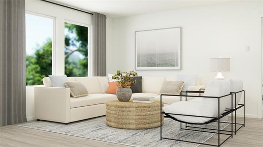 Living room with light hardwood / wood-style floors