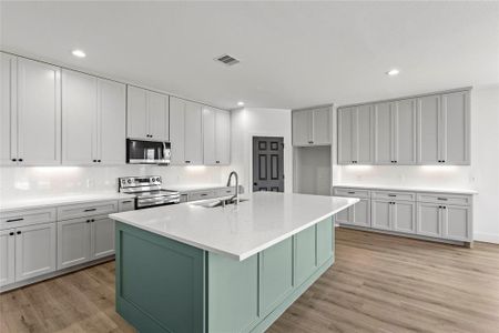 Huge kitchen island. Love this color!