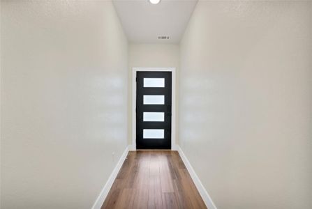 Entryway with hardwood / wood-style floors