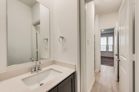 Bathroom featuring wood-type flooring and vanity