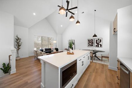 Pendant lights, microwave drawer and a large island!