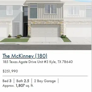 New construction Townhouse house 185 Texas Agate Dr, Unit 3, Kyle, TX 78640 The McKinney (180)- photo 0