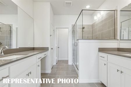 This spa like owner's bath with spacious walk in shower is the perfect place to start or end your day!  REPRESENTATIVE PHOTO