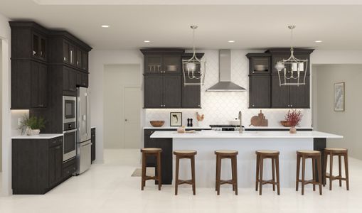 Kitchen with spacious island and pendant lighting