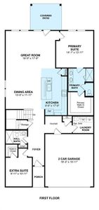 The Tigris II floor plan by K. Hovnanian Homes. 1st Floor shown. *Prices, plans, dimensions, features, specifications, materials, and availability of homes or communities are subject to change without notice or obligation.