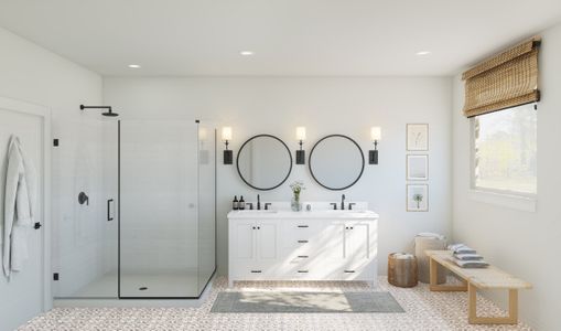 Primary bath with matte black finishes