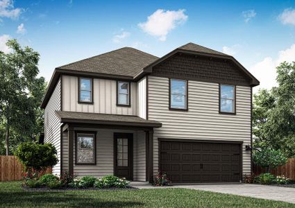 Rendering of the four-bedroom Shelby plan with a covered front porch.