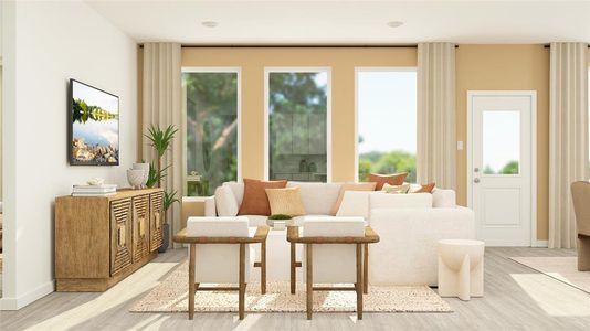 Living area with light hardwood / wood-style floors