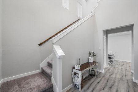 Stairs with light wood-type flooring