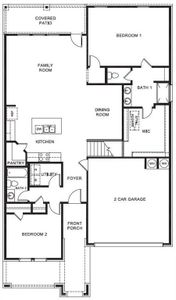 D.R. Horton's Owl floorplan, 1st floor - All Home and community information, including pricing, included features, terms, availability and amenities, are subject to change at any time without notice or obligation. All Drawings, pictures, photographs, video, square footages, floor plans, elevations, features, colors and sizes are approximate for illustration purposes only and will vary from the homes as built.