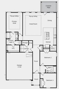 Structural options added include: 12’ pop-up ceiling in gathering room and owner’s suite, covered outdoor living and added gas line.