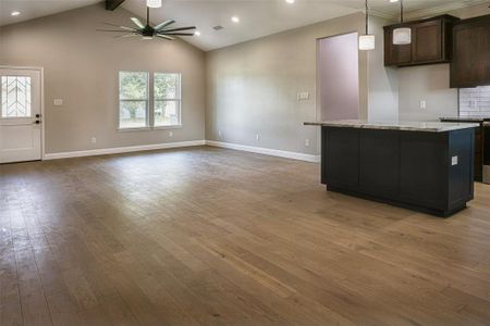 View into living room from dining.