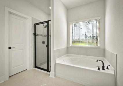 A large soaker tub and walk-in shower are included in the master bath.