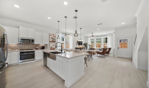 Kitchen with island and pendant lighting