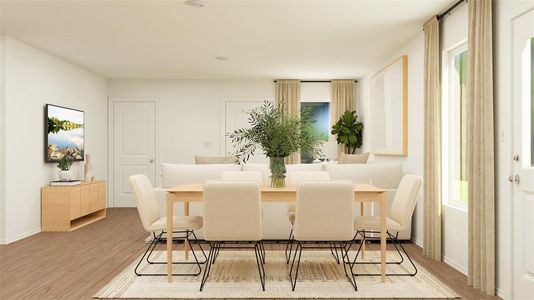 Dining space with light wood-type flooring