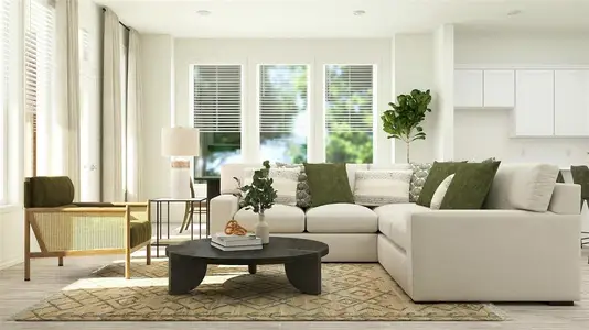 Living room with light wood-type flooring