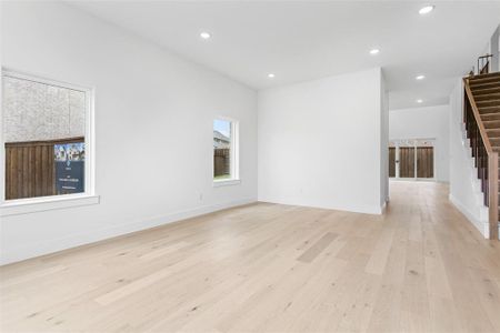 Unfurnished living room featuring light hardwood / wood-style flooring