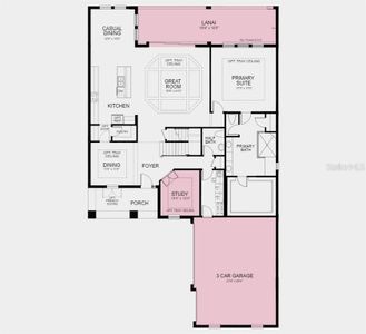 First Floor Plan - Structural options added include: extended lanai with an outdoor kitchen rough-in, gourmet kitchen, tray ceiling, study in place of flex room, and pocket sliding glass door in the great room