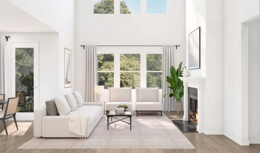 Great room with fireplace and gorgeous flooring