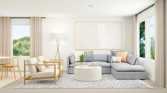 Living room with light wood-type flooring