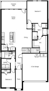 D.R. Horton's Southhaven floorplan, 1st floor - All Home and community information, including pricing, included features, terms, availability and amenities, are subject to change at any time without notice or obligation. All Drawings, pictures, photographs, video, square footages, floor plans, elevations, features, colors and sizes are approximate for illustration purposes only and will vary from the homes as built.