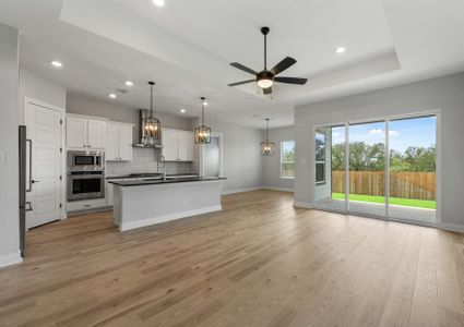 Incredible open layout connects the dining room, living room and kitchen.