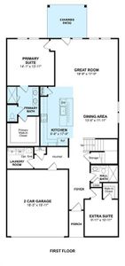 The Tigris II floor plan by K. Hovnanian Homes. 1st Floor shown. *Prices, plans, dimensions, features, specifications, materials, and availability of homes or communities are subject to change without notice or obligation.