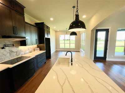 Kitchen featuring sink, plenty of natural light, black electric cooktop, and dark hardwood / wood-style flooring