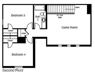 D.R. Horton's Glenwood floorplan, 2nd floor - All Home and community information, including pricing, included features, terms, availability and amenities, are subject to change at any time without notice or obligation. All Drawings, pictures, photographs, video, square footages, floor plans, elevations, features, colors and sizes are approximate for illustration purposes only and will vary from the homes as built.