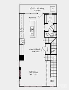 Main Floor Plan - Structural options added include: full bath on first floor, linear fireplace in gathering room, ledge in owner's shower