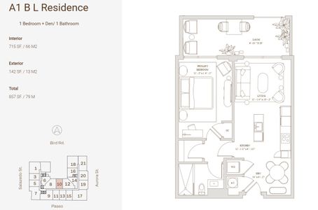 New construction Condo house 4011 Salzedo St, Coral Gables, FL 33146 plan 1 Bedroom + Den/ 1 Bathroom - image