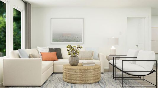 Living room with light hardwood / wood-style floors