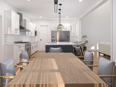 Rendering of Dining area looking into kitchen