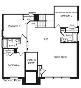 D.R. Horton's The Palm floorplan, 2nd floor - All Home and community information, including pricing, included features, terms, availability and amenities, are subject to change at any time without notice or obligation. All Drawings, pictures, photographs, video, square footages, floor plans, elevations, features, colors and sizes are approximate for illustration purposes only and will vary from the homes as built.