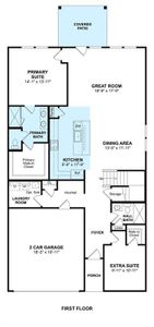 The Tigris II floor plan by K. Hovnanian Homes. 1st Floor shown. *Prices, plans, dimensions, features, specifications, materials, and availability of homes or communities are subject to change without notice or obligation.